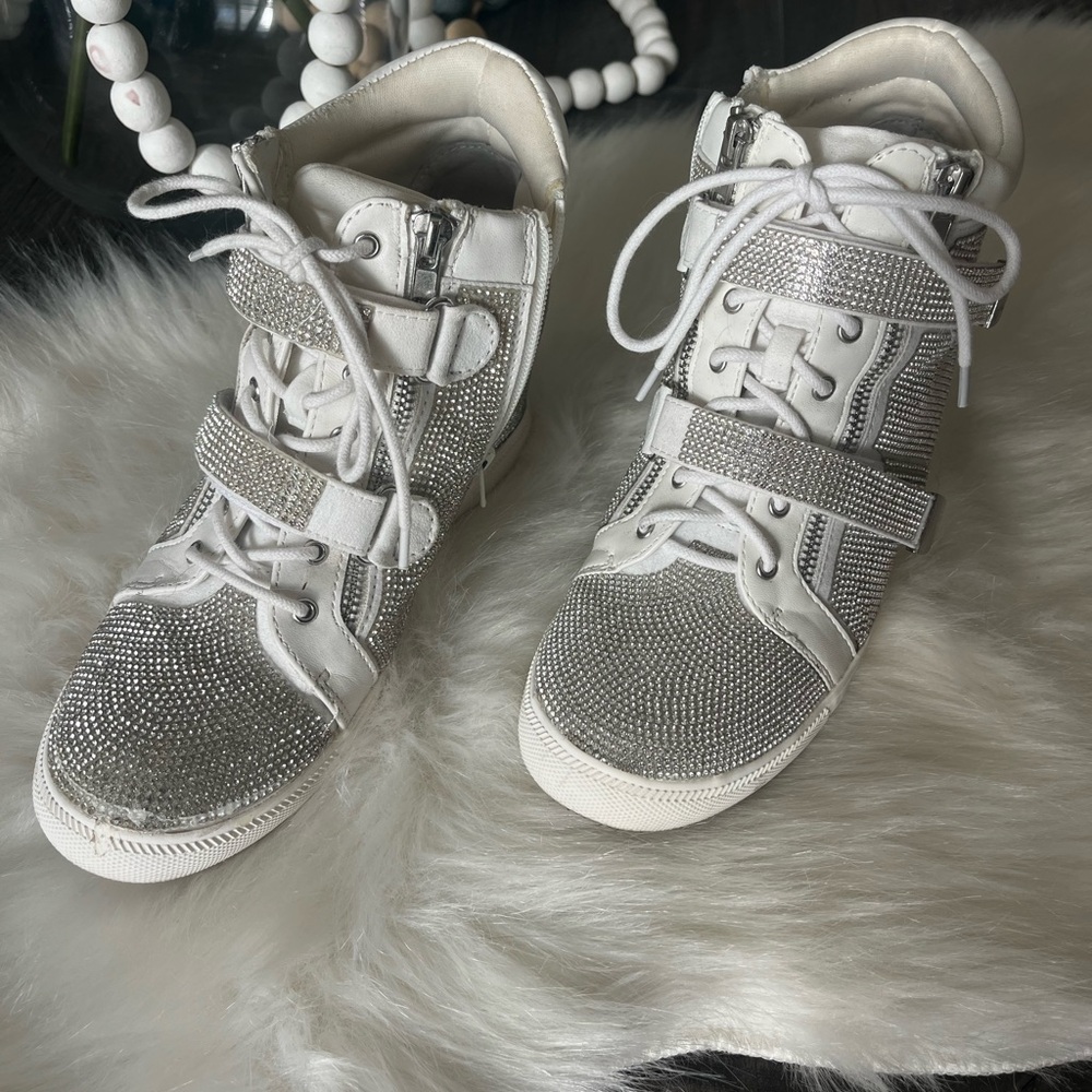 Sparkle White Kids High-Top Sneakers